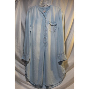 Merona Blue Chambray Shirt Dress 1/2 Button-up Women's XXL Pockets Long Sleeve